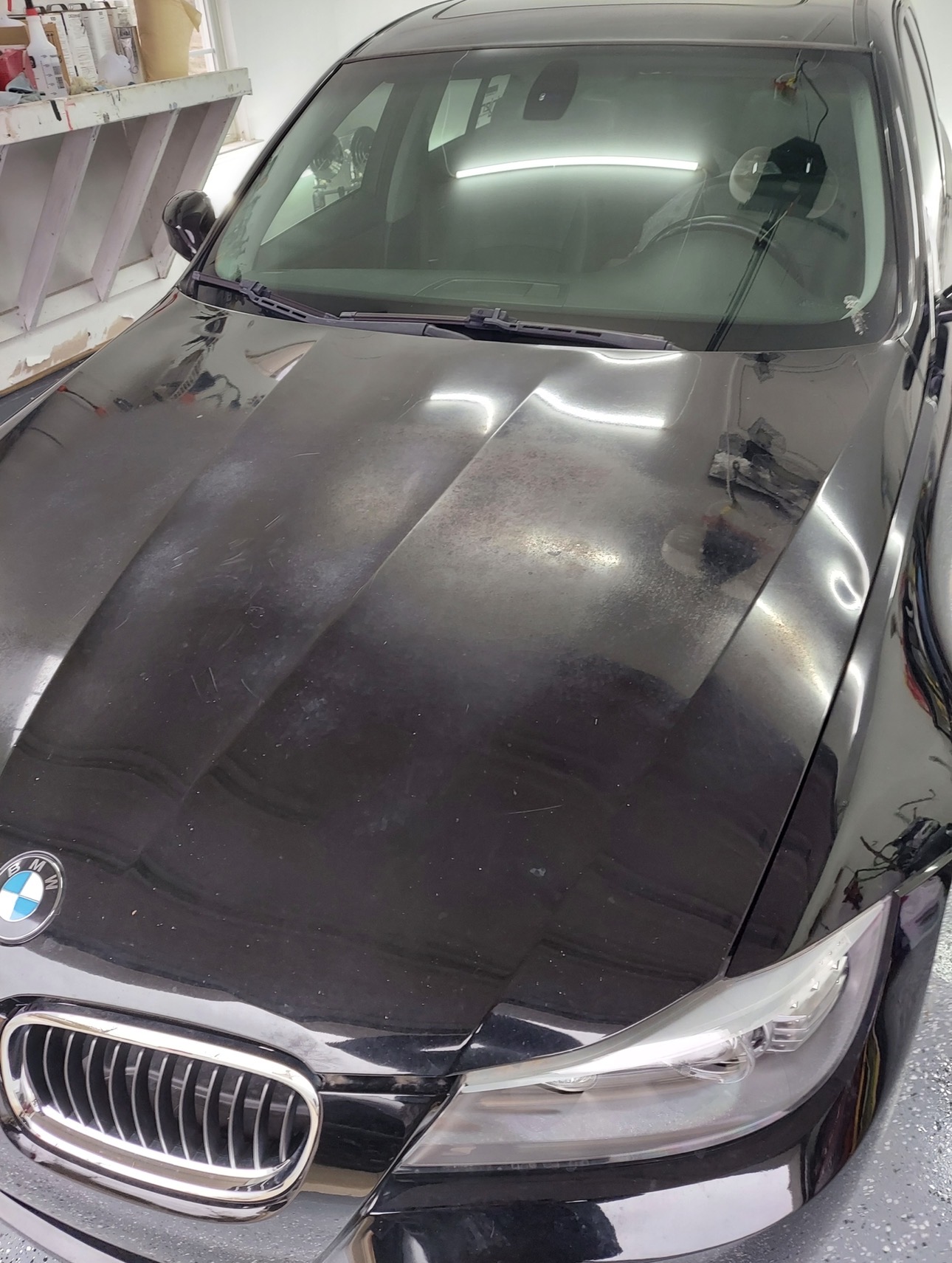 BMW hood before body paint repair