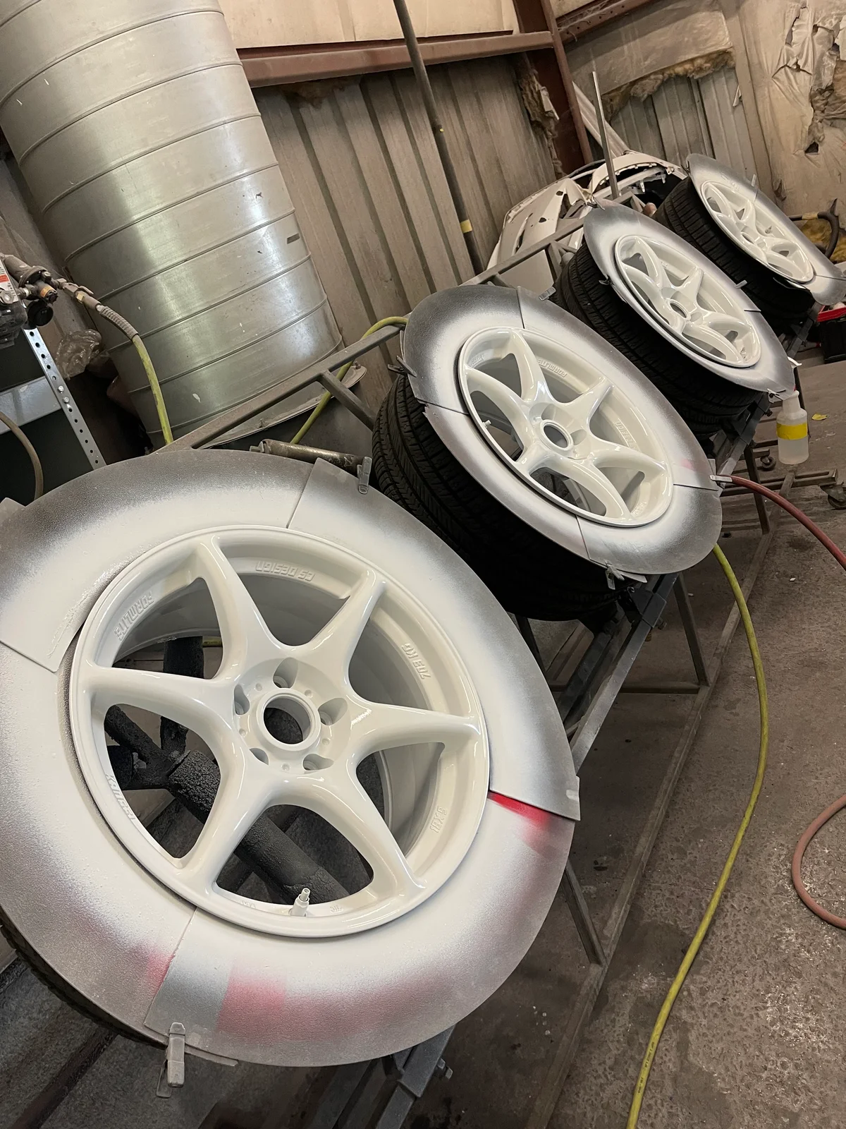 White painted wheels after refinishing