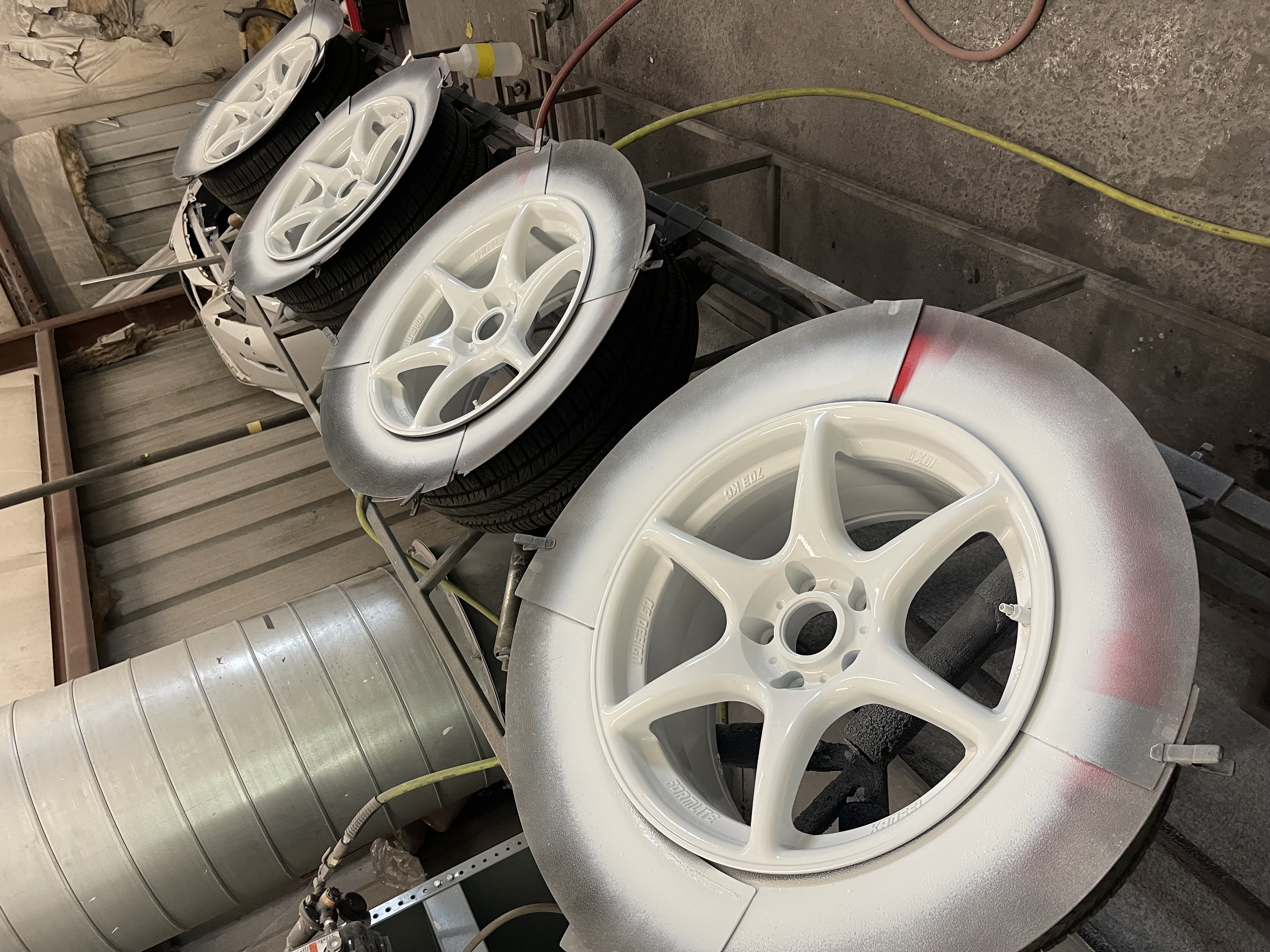 White painted wheels after refinishing