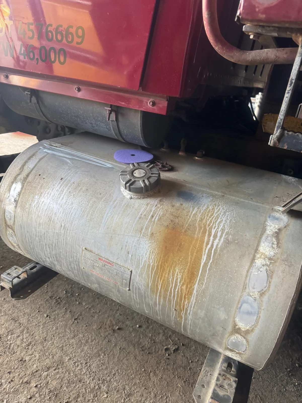 Truck tank before metal polishing