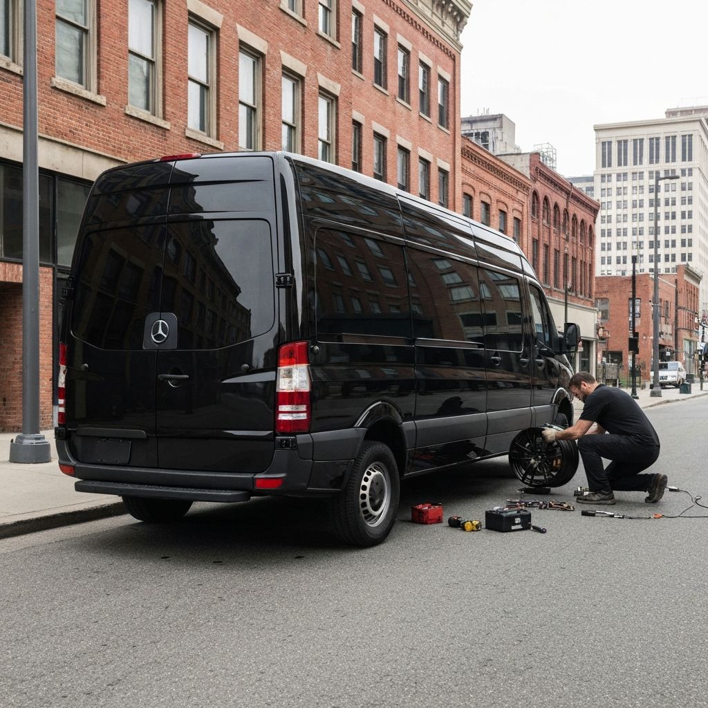 Mobile wheel repair service vehicle setup